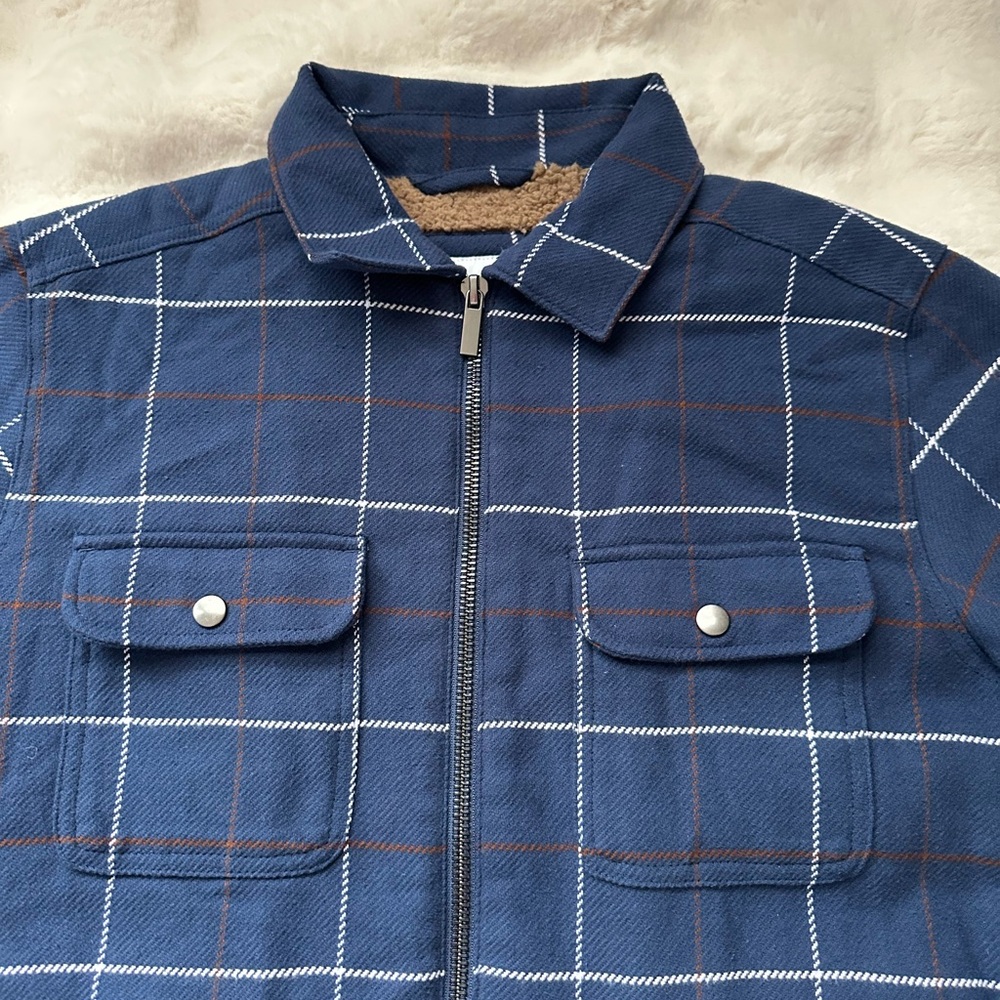 Outdoor William Rast Men's Navy / Blue Plaid Lined Fleece Jacket-M - Picture 4 of 11